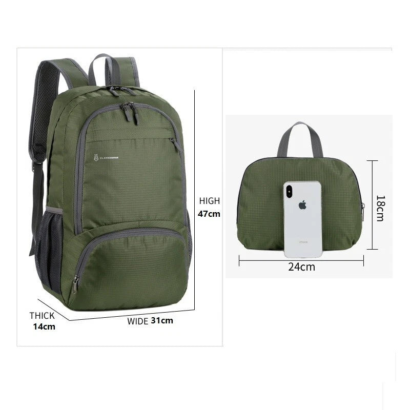 Foldable waterproof backpack for camping, hiking, lightweight travel unissex