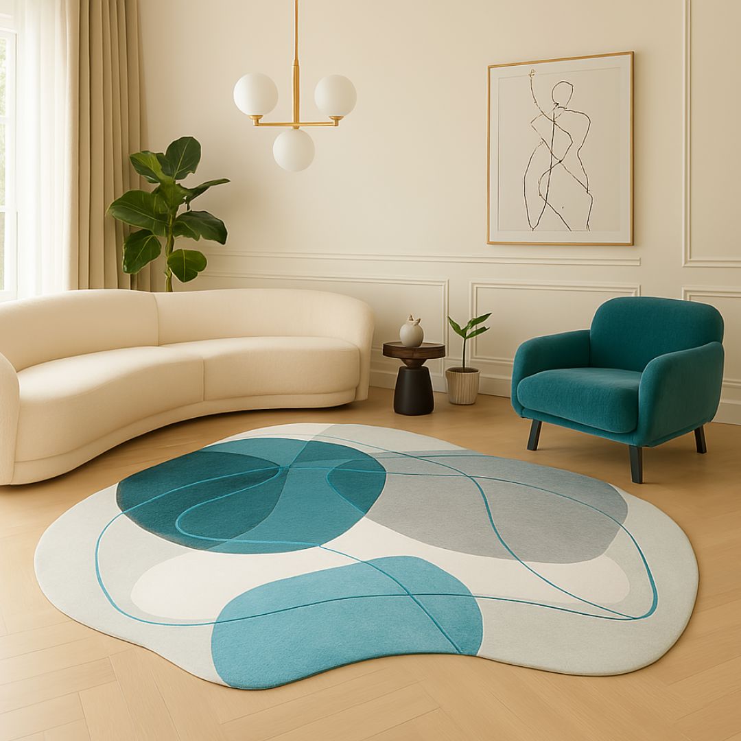 Tapete Decorativo Orgânico Abstrato Irregular para Sala - Nordic Blue Tapete - 0020 Conceito 80x120cm 